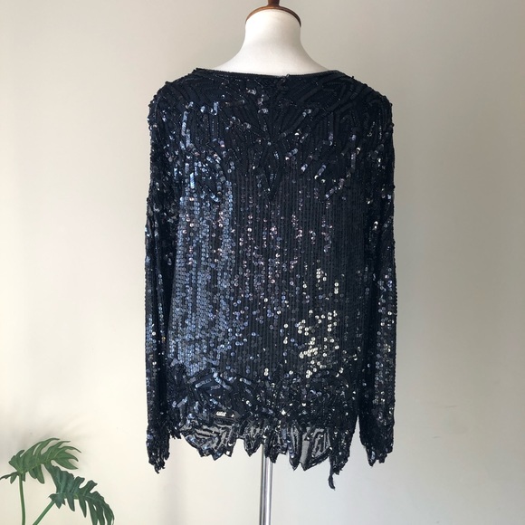 Silk and Sequins Black Formal Top Miss Poillette P - Picture 7 of 10